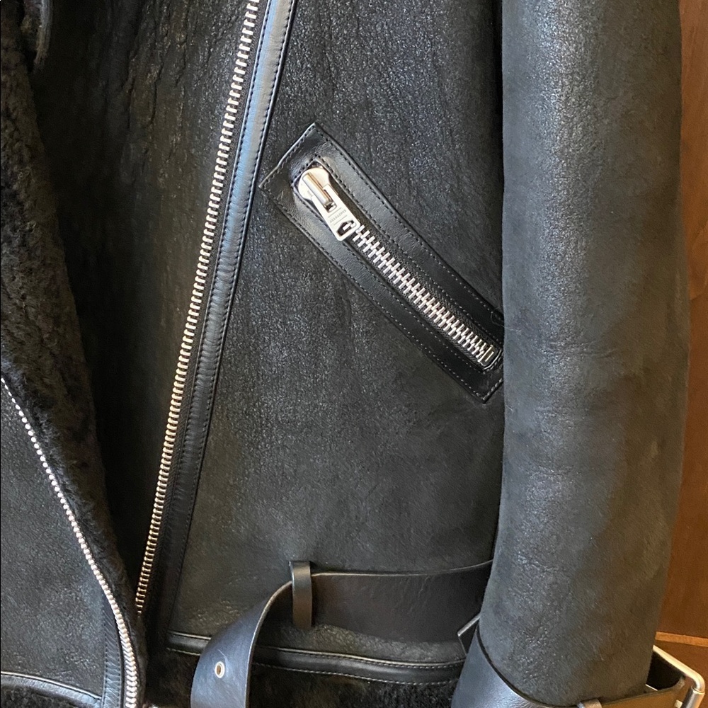 Women’s All Saints black Shearling Leather Hawley Moto Jacket - Picture 8 of 11